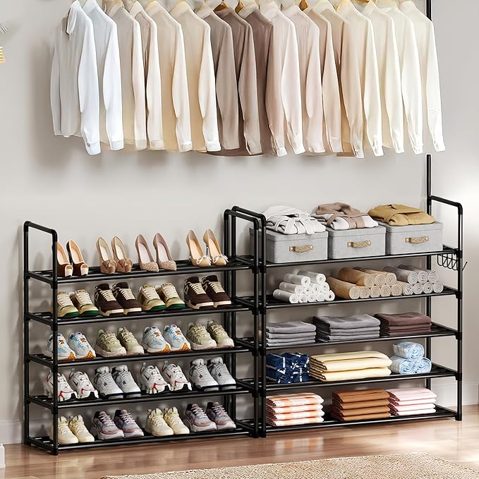 Shoe Rack, 10 Tier Shoe Storage Organizer with Hooks,Fit 40-45 Pairs Shoes,Metal Tall Shoe Shelf for Closet,Entryway, Hallway,Garage,Bedroom,Cloakroom - Image 2