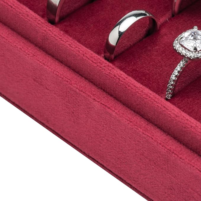 Velvet Ring Organizer Display Tray Jewelry Box Earring Holder Case for Wedding Birthday Christmas Day (Red) - Image 4