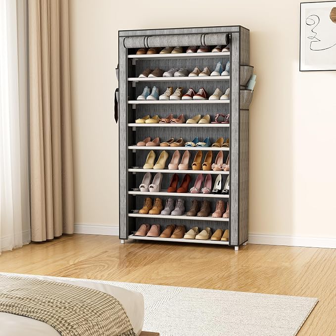 LANTEFUL Shoe Rack with Covers 10 Tier Tall Shoe Rack Organizer Large Capacity Shoe Shelf Storage 40 Pairs Space Saving Free Standing Shoe Storage Organizer for Closet, Entryway, Dorm, Printing - Image 8