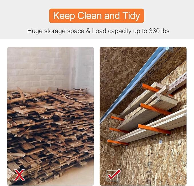 Ultrawall Wall Mount Wood Organizer and Lumber Storage Metal Rack for Shed, Workshop, Garage with 3-Level (Black-4 Pack) - Image 3