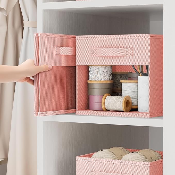DIMJ Storage Cubes, Cube Storage Bin, 10 Pack Foldable Baskets with Window, Closet Storage Bins with Handle, 11x 11 inch Storage Cubes for Clothes, Toys, Books (Pink) - Image 4