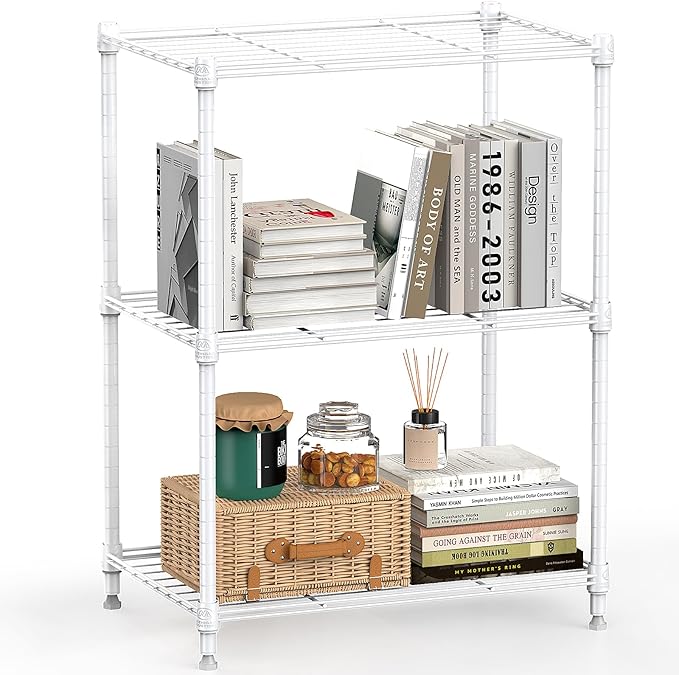 M MZG 450 lbs Wire Storage Shelving 3-Tier Utility Shelving Unit Steel Organizer Wire Rack for Home,Kitchen,Office,White (11.8" D x 17.7" W x 26.4" H) by MEIGAOPLASTICANDMETALHKCOLIMITED