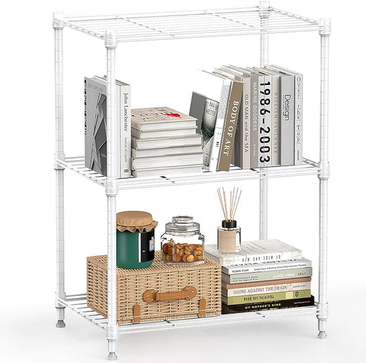 M MZG 450 lbs Wire Storage Shelving 3-Tier Utility Shelving Unit Steel Organizer Wire Rack for Home,Kitchen,Office,White (11.8" D x 17.7" W x 26.4" H) by MEIGAOPLASTICANDMETALHKCOLIMITED