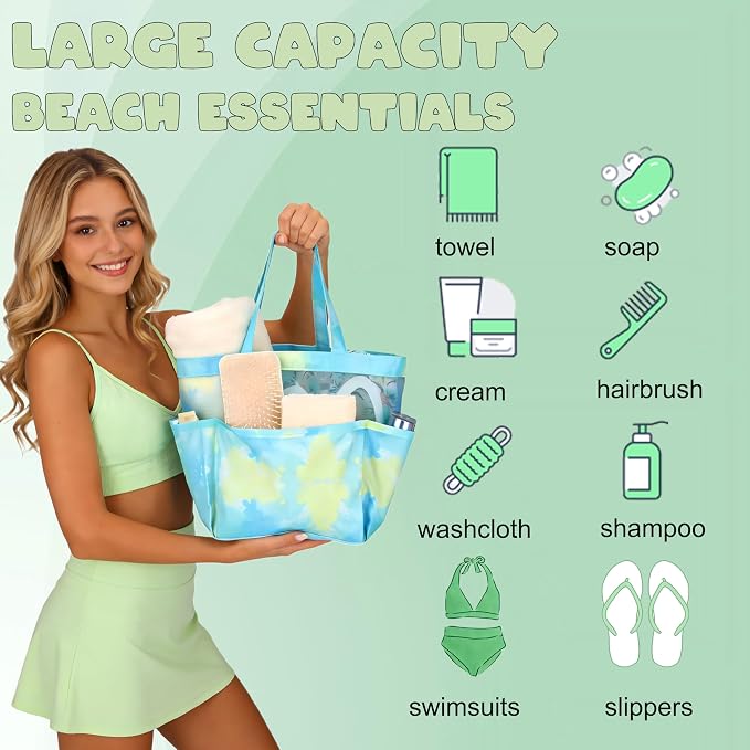 Attmu Mesh Shower Caddy Portable, Quick Dry Hanging Shower Tote Bag for College Dorm Room Essentials, Large Capacity Caddy Dorm for Bathroom Gym Swimming - Image 6