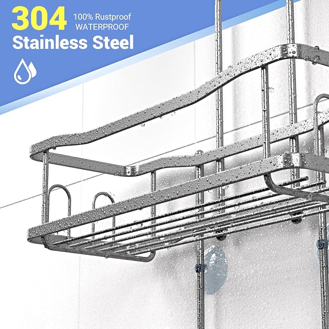 Aitatty Hanging Shower Caddy Bathroom Organizer: Rustproof Shower Shelf Racks Over Shower Head - No Drilling Inside Bath Shower Rack Shelves Over Showerhead for Shampoo with Soap Holder Silver - Image 3