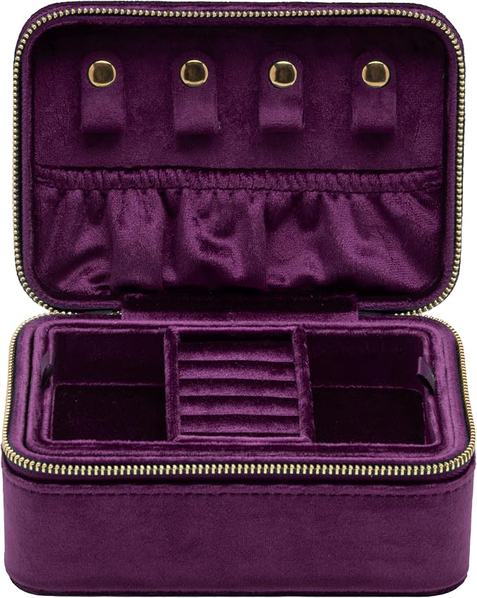 Velvet Travel Jewelry Organizer Box with Zipper Around Portable Accessory Display Tray Holder Storage Case for Multiple Earrings Rings Necklaces Bracelets (Purple) - Image 5