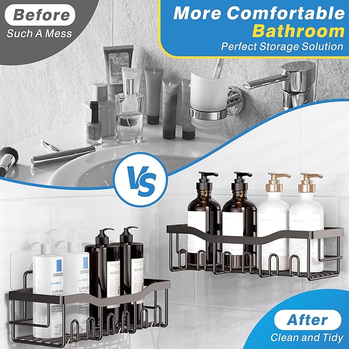 EUDELE 5-Pack Rustproof Stainless Steel Shower Caddy Set– No Drill Adhesive Bathroom Organizer, Space-Saving Shower Shelves for Apartment Essentials, Bathroom/Kitchen Storage Home Decor-L Size - Image 3