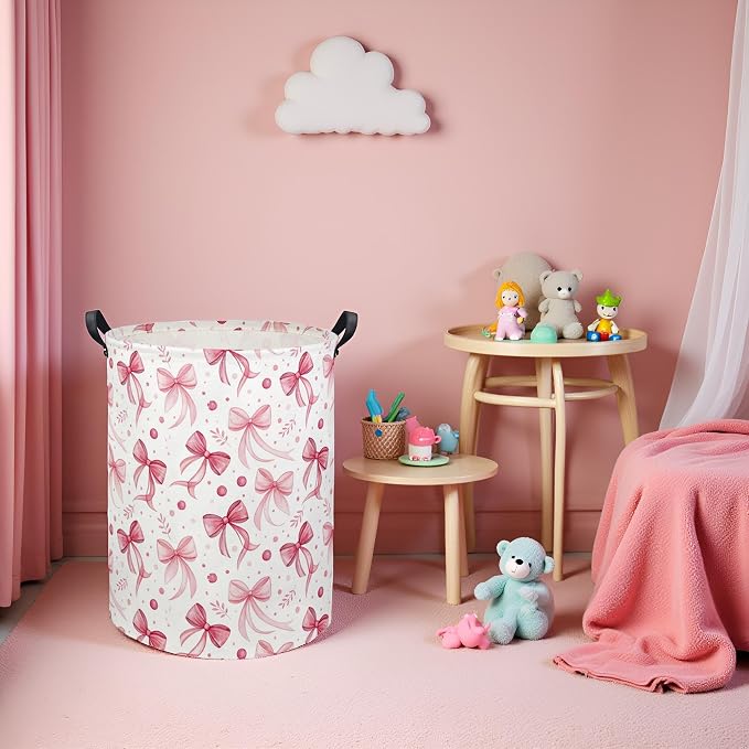 HIYAGON Butterfly Baby Laundry Basket Baby Hamper for Nursery Girl Kids Butterfly Hamper Cute Kids Toys Storage Bin Organizer Butterfly Room Decor for Home(Pink Bowknot) - Image 3
