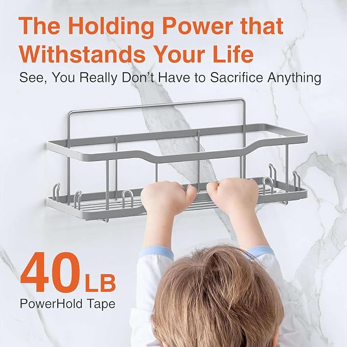 Shower Caddy Bathroom Shelves, The Athena Silken 4 Set, 40LB Capacity, Adhesive Tape No Drill - Rustproof -Gorgeous Powder Coated 304 Stainless Steel Shower Organizer for kitchen & Home Decor - Silver - Image 3