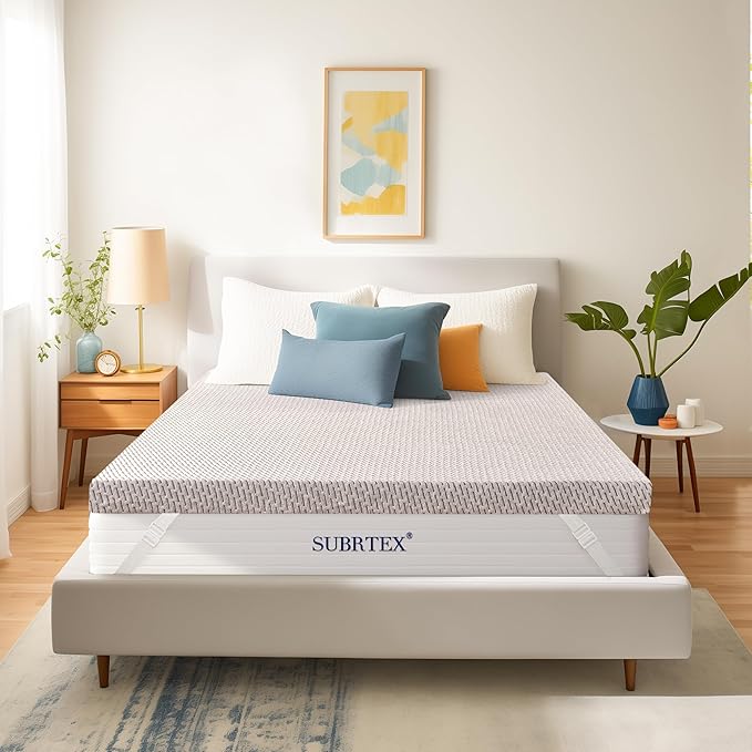 Subrtex Cover for Mattress Topper King Size 2 Inch (Only Cover) Mattress Topper Protector Bedding Removable Encasement with Zipper Closure