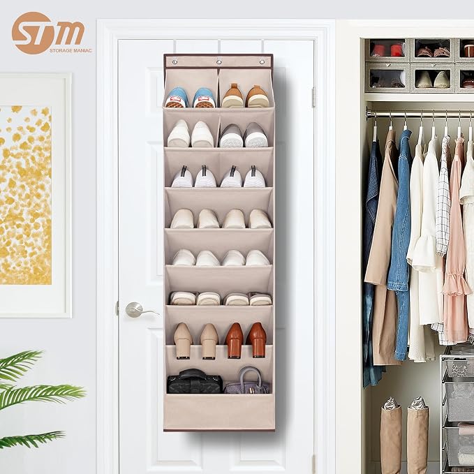 STORAGE MANIAC Over the Door Shoe Organizer Heavy-Duty Large Deep Pocket Hanging Shoe Organizer Shoe Rack Door Closet Shoe Organizer for Wall, Dorm & Narrow Door Storage Shoe Holder Oat Beige, 1 Pack - Image 9