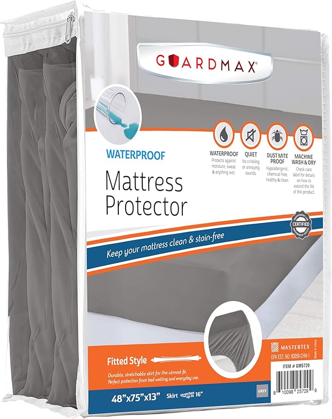 Guardmax Jersey Knitted RV Size Mattress Protector - Waterproof & Dust Mite Proof Mattress Cover with Stretchable Pockets - Soft, Comfortable, & Noiseless Waterproof Fitted Sheet.(48 x 75 X 13)