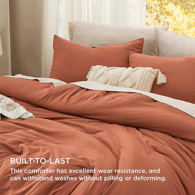 Bedsure Queen Comforter Set, Orange Soft Prewashed Bedding for All Seasons, 3 Pieces GentleSoft™ Bed Set, 1 Lightweight Comforter (90"x90") and 2 Pillowcases (20"x26")