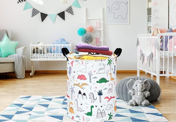 Collapsible Kids Laundry Basket Clothes Hamper, Foldable Storage Organizer Bin, Toy Clothes Storage with Handles for Boys Girls Bedroom, Room Decor Dinosaur - Image 6