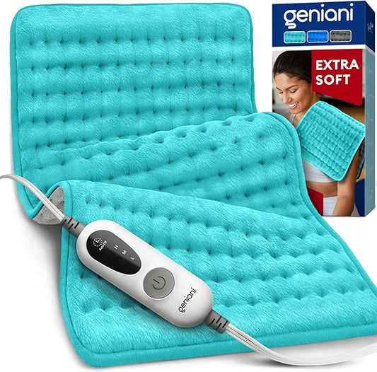 GENIANI Electric Heating Pad for Back Pain & Cramps Relief, Electric Throw, Auto Shut Off, Machine Washable, Moist Heat Pad for Neck & Shoulder - Valentines Day Gifts for Her, 12x24 Viridian Green