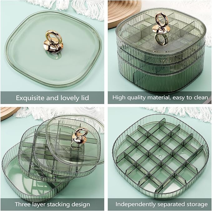 Sunkaioo Earring Organizer,Stackable 3-Layers Clear Jewelry Box with Lid,Stud Earring Organizer for Women Girls,Earring Box Display Holder for Earrings Ring Studs Bracelet Necklace Crafts(Light Green) - Image 4