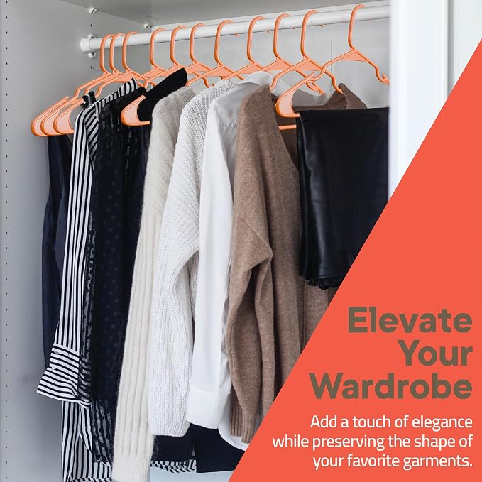 Plastic Clothes Hangers – Heavy Duty Hanger Set, for Organizing Clothes, Dresses, and Coat, Holds Up to 5 lbs, Space-Saving Hangers with Non-Slip Shoulder Grooves, Pack of 5, Orange - Image 2