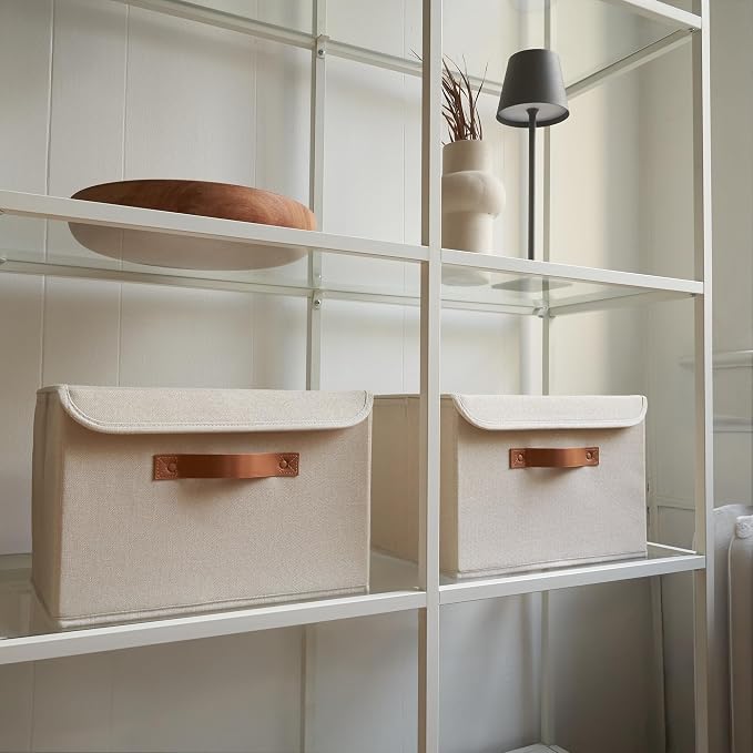 ZICOTO Decorative Linen Storage Boxes with Lids - Large Set of 2 Organizer Bins for Your Home Decor - The Perfect Container to Safely Store Photos, Documents and Memory Box Keepsakes in Style - Image 8