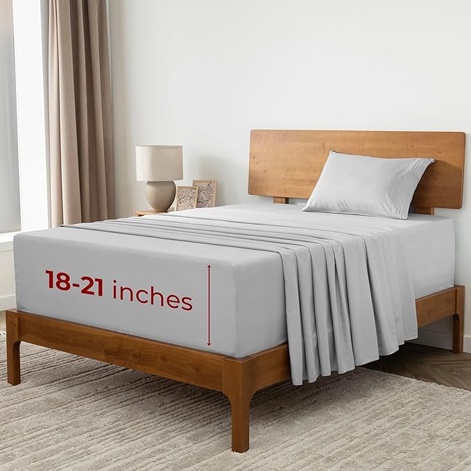 Mellanni Extra Deep Twin Sheets - 3 PC Iconic Collection Bedding - Hotel Luxury, Ultra Soft, Cooling Bed Sheets - Wrinkle, Fade, Stain Resistant (Twin, Light Gray)