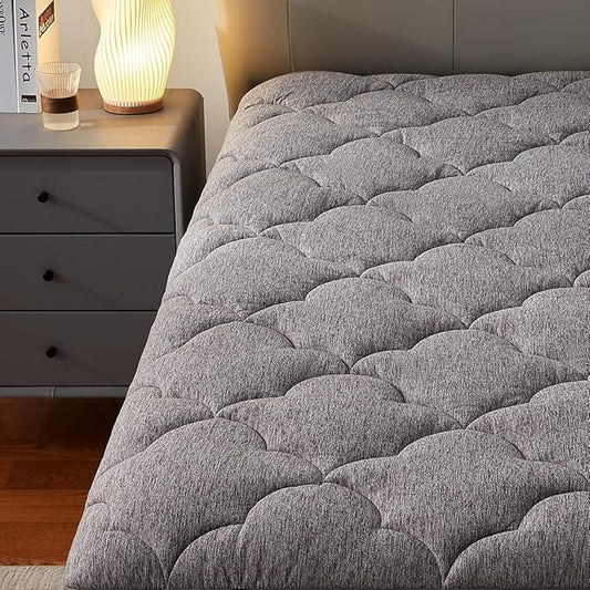 SLEEP ZONE Jersey Knit Mattress Pad, Cal King Mattress Topper, Pillow Top Mattress Cover, Plush Fitted Mattress Protector Machine Washable (California King, Grey)