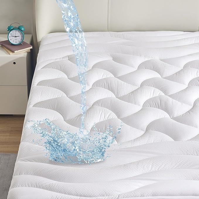 SLEEP ZONE Waterproof Mattress Pad King, Breathable Mattress Topper Quilted Fitted Cover Protector with Deep Pockets fits 8-21 inch, White