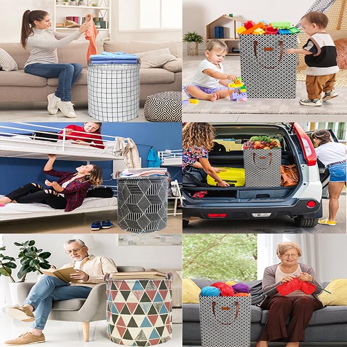 Waterproof Laundry Hamper Collapsible Laundry Basket Leather Handle Laundry Bag Large Clothes Storage Toy Organization for Bathroom Bedroom Laundryroom College Dorms (Laundry Basket-003) - Image 7