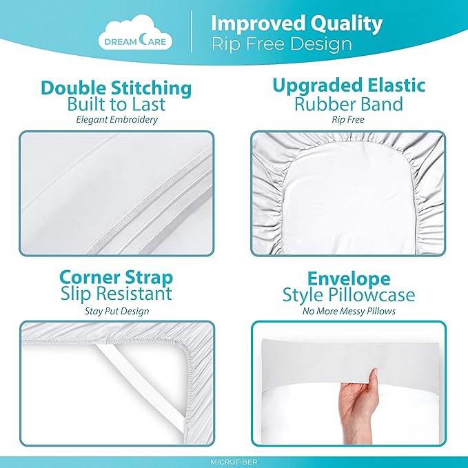 DREAMCARE Twin XL Sheet Sets - 3 pcs Breathable Cooling Bed Sheets - up to 21" Extra Deep Pocket Twin XL Sheets Set with Side Pockets - Extra Soft 100% Brushed Hypoallergenic Hotel Luxury - White