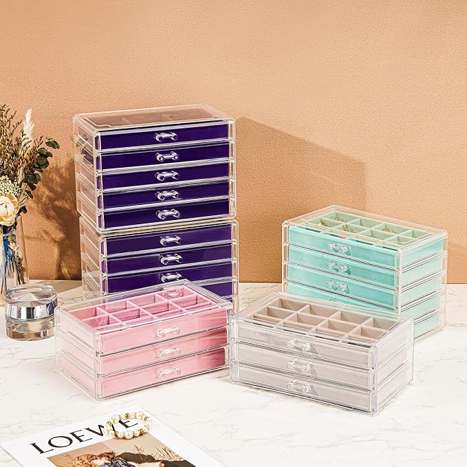 ProCase Earring Holder Organizer Jewelry Box with 5 Drawers, Acrylic Clear Earring Case with Adjustable Velvet Trays for Women - Aqua, 5 Layers - Image 5