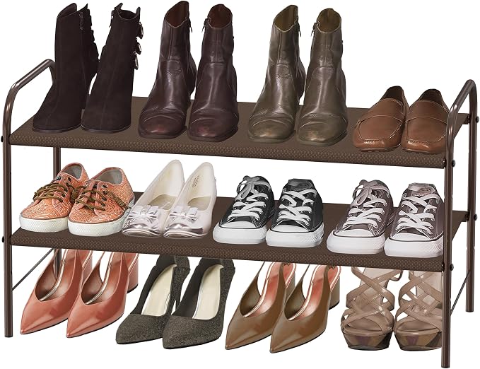 Simple Houseware 2-Tier Shoe Rack Storage Organizer, Bronze - Image 4