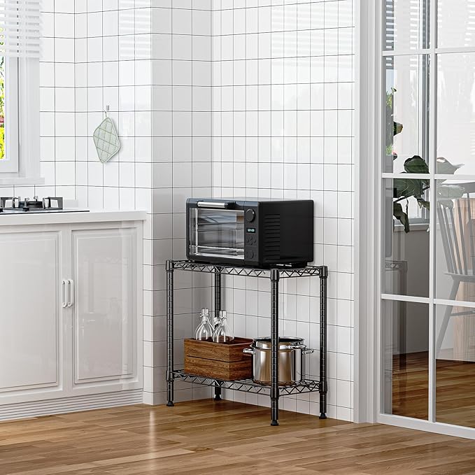 MZG 220 lbs 2 Tier Storage Rack Metal Wire Shelving Unit, Storage Standing Household Shelf Organizer for Laundry Bathroom Kitchen Pantry Closet Basement Utility Room, Black 11.8" D x 27.6" W x 23.4" H - Image 5