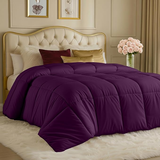 Utopia Bedding Comforters Queen Size, All Season Duvet Insert, Down Alternative Box Stitched Bed Comforter with Corner Tabs, Machine Washable (Plum)