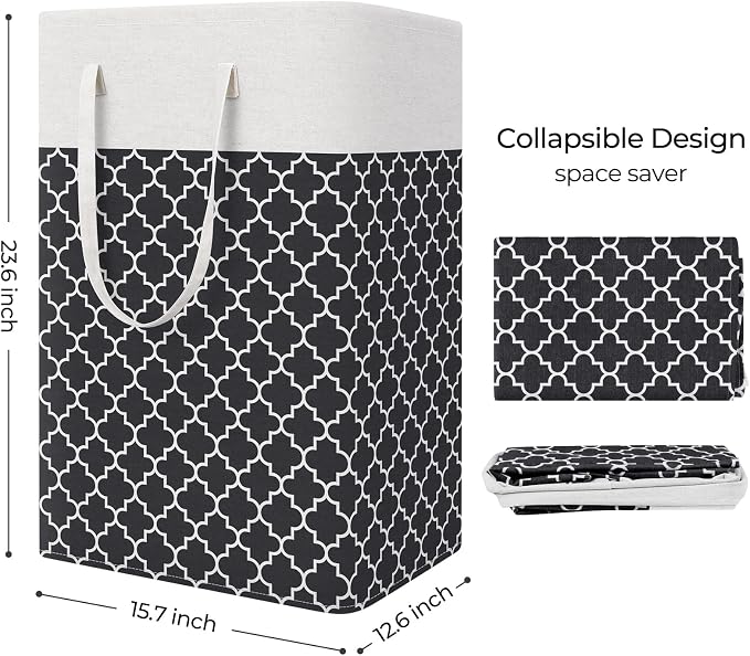 StorageRight Laundry Basket Hamper Large Collapsible Laundry Hamper with Easy Carry Handles，Freestanding Clothes Hampers for Laundry, Bedroom, Dorm, Clothes, Towels, 75L, Clover Black - Image 2