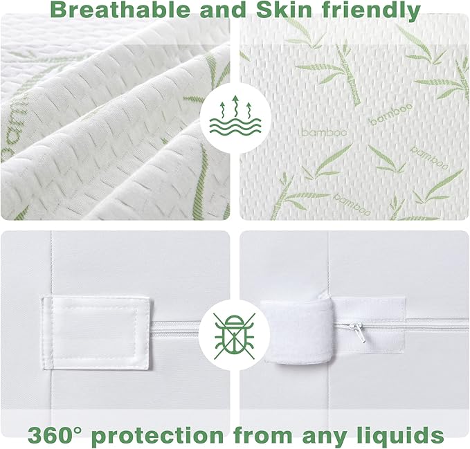 Parkdeny Twin XL Mattress Encasement, Waterproof Cooling, Rayon from Bamboo, 3D Air Fabric, Breathable, Noiseless, Washable, Fits 5"-13" Deep Mattresses
