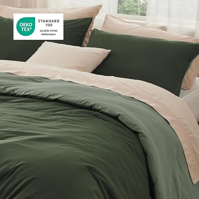 Bedsure King Comforter Set, Dark Olive Green Soft Prewashed Bedding for All Seasons, 3 Pieces GentleSoft™ Bed Set, 1 Lightweight Comforter (104"x90") and 2 Pillowcases (20"x36")