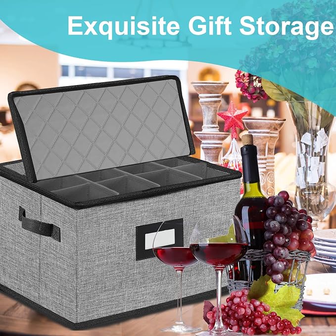 2PACK Quilted Wine Glass Storage Box,China Storage Containers hard shell,Moving Boxes,Storage Containers for Organizing,Stackable Stemware Storage Cases,Moving Supplies - Image 7