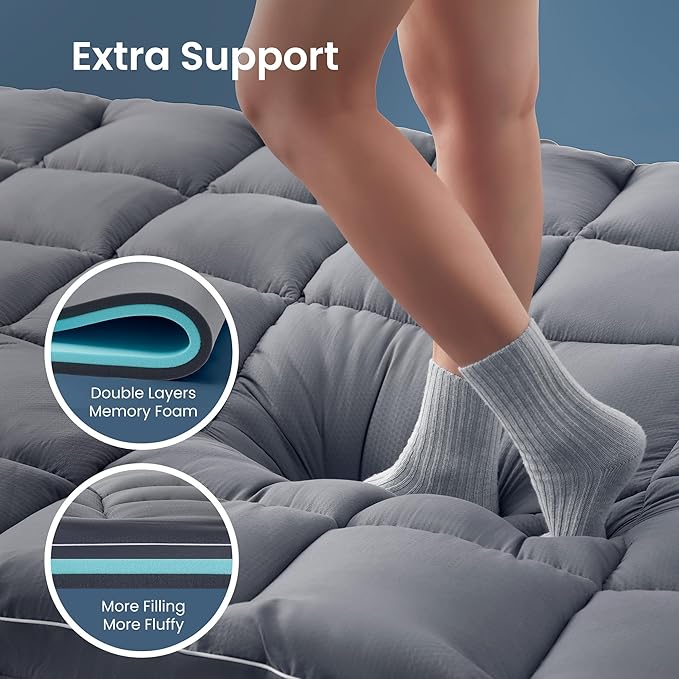 SLEEP ZONE Dual Layer 4 Inch Memory Foam Mattress Topper, 2 inch Cooling Gel Memory Foam Plus 2 inch Waterproof Removable Pillowtop Mattress Pad Cover for Back Pain, Comfort Support (Full)