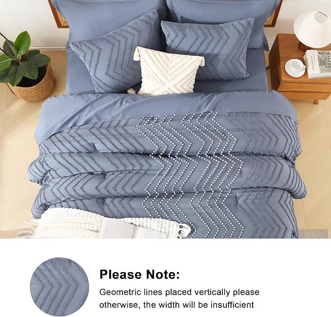 Litanika California King Size Comforter Set with Sheets Bluish Grey - 7 Pieces Bed in a Bag Cal King Chevron Tufted Complete Bedding Sets with Comforter, Sheets, Pillowcases & Shams