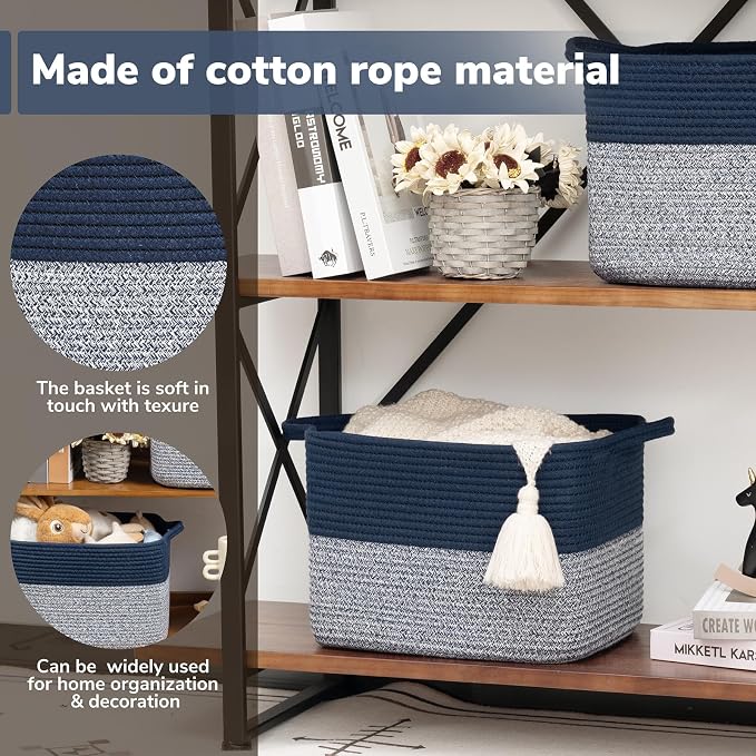 Goodpick Cube Storage Bins - Shelf Baskets for Towel Book Clothes, Closet Storage Bins for Office Woven Toy Basket for Shelves Baby Laundry Basket, 13''x10''x 9'' - Image 4
