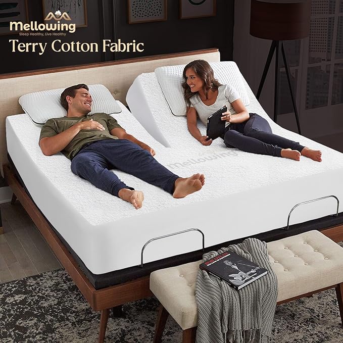 100% Terry Cotton Split Top King 36" Mattress Protector for Adjustable Bed- Flex Mattress Cover Ultra Soft Durable Waterproof Breathable Machine Washable Fitted Sheet Fits up to 15'' Deep Pocket