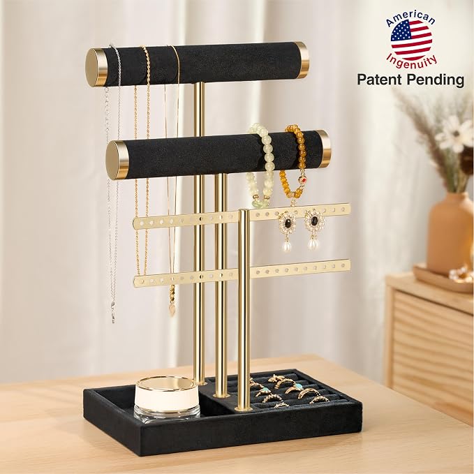 bussdis 3 Tier Bracelet Holder Display - Detachable T Bar Black Velvet Bracelet Holder, Jewelry Holder Organizer for Bracelet, Necklace, Earrings, Rings - Image 2