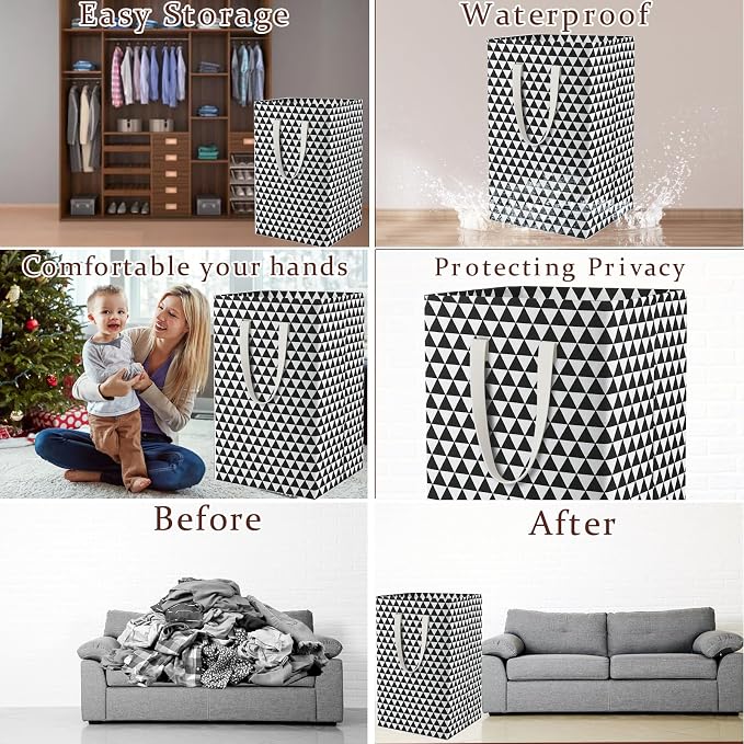 75L Waterproof Laundry Hamper Collapsible Laundry Basket Cotton Handle Laundry Bag Large Clothes Storage Toy Organization for Bathroom Bedroom Laundryroom College Dorms - Image 3