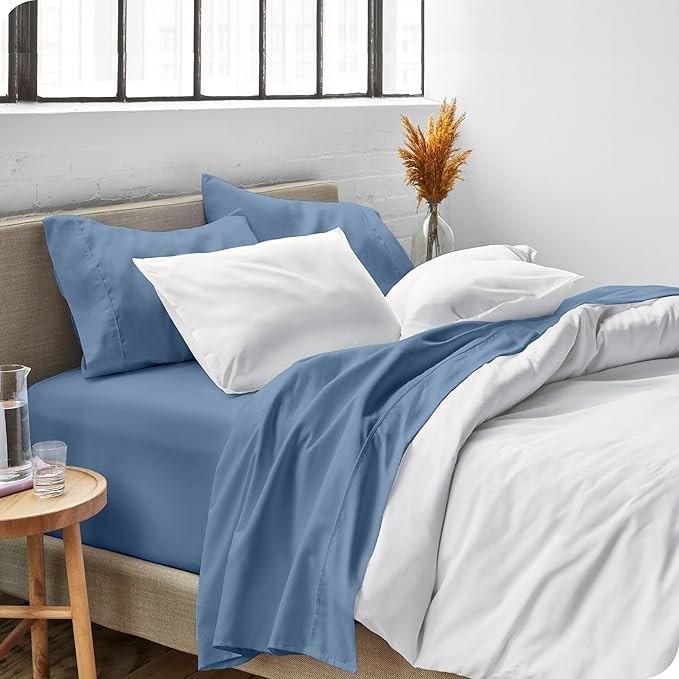 Bare Home Queen Sheet Set - 1800 Ultra-Soft Microfiber Queen Bed Sheets - Double Brushed - Deep Pockets - Easy Fit - 4 Piece Set - Bedding Sheets & Pillowcases (Queen, Coronet Blue)