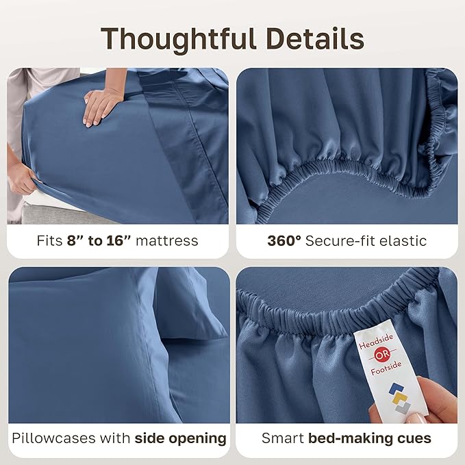 California Design Den - Luxury Full Size Sheet Set - 100% Cotton, 600 Thread Count Deep Pocket Full Size Bed Sheets, Sateen Weave - Royal Navy Blue