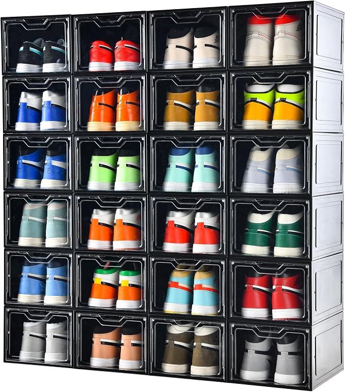 12 Pack Shoe Boxes Organizer, Magnetic Door Shoe Storage Boxes, Clear Sneaker Storage Box for Women/Men, Fit up to US Size 12 - Image 6