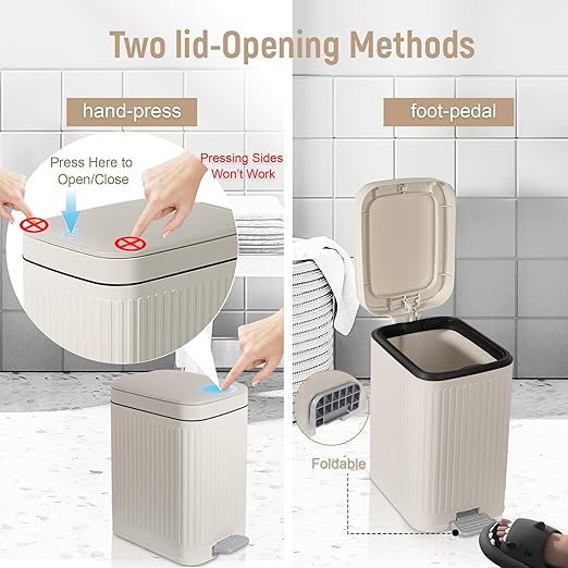 rejomiik Small Bathroom Trash Can with Lid Slim Soft Close Garbage Can Step Wastebasket Container Trash Bin for Office Bedroom Kitchen Living Room (1.9 Gallon Cream) - Image 3