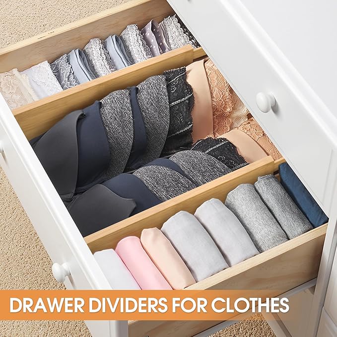 Bamboo Drawer Dividers Organizers, Kitchen Drawer Organizer, Adjustable Drawer Divider for Clothes, Kitchen, Dresser, Bedroom, Bathroom and Office, 4-Pack (Natural, 12-17 IN) - Image 4
