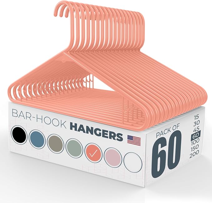 Neaties Plastic Hangers 50 Pack (60 Count) – Made in the USA – 6lb Capacity Standard Clothes Hangers with Strap Hooks for Dresses, Lingerie, Shirts, Pants, and Jackets – Peach by NeatiesHangers
