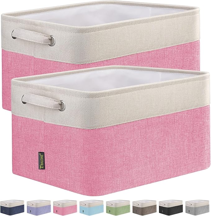 BALEINE 2 Pack Fabric Closet Storage Bins for Shelves, Linen Closet Organizers and Storage, Decorative Baskets for Organizing, Shelf, Clothes, Home, Office (Pink, 12"x8"x8") by BALEINE