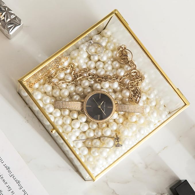 Vintage Square Gold Keepsake Box - Home Decor Organizer Box With Lid, Ideal for Jewelry, Trinkets and Accent Decor - Image 3