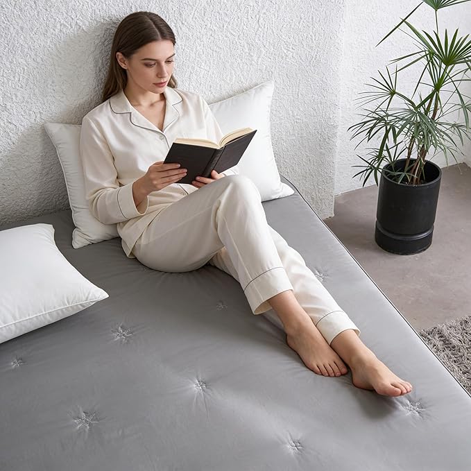 Simple&Opulence Full Size Mattress Pad Protector, 100% Cotton Top Cooling Breathable Quilted Mattress Cover Fitted Sheet Stretches up to 16 Inches Deep Pocket Non Slip Soft Bed Pad Topper-Dark Grey